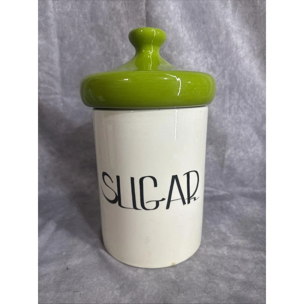 Vintage Cottagecore MCM Mushroom Top Sugar Ceramic Canister Green White Kitchen‎